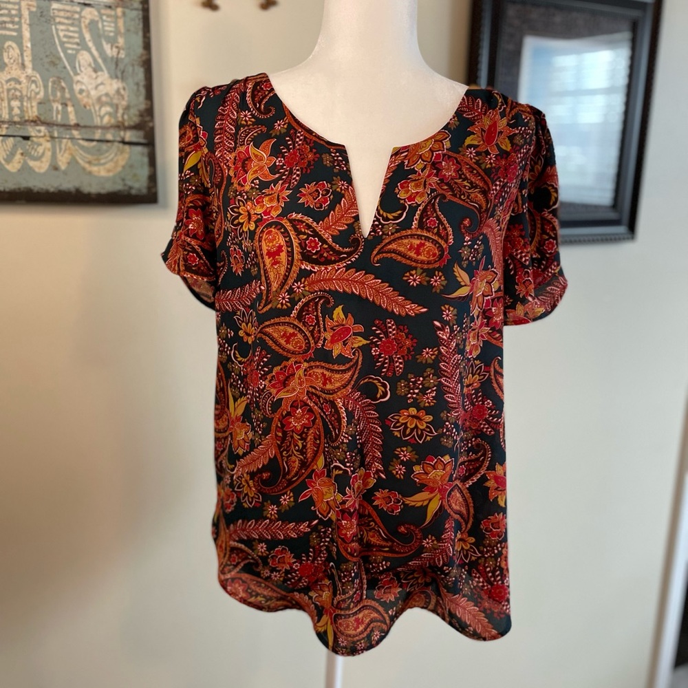Beautiful DR2 Teal Paisley top - size Medium